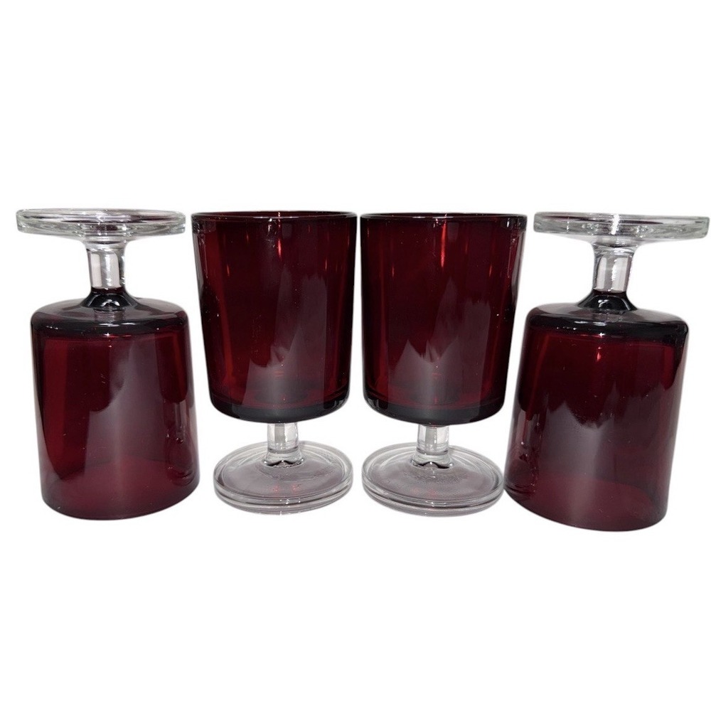 Vintage Luminarc Cavalier Ruby Red Glasses - Set of 4 - 4" Tall